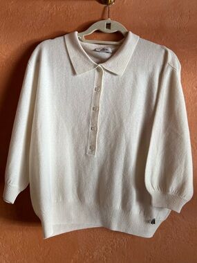 Dixie Italy 100% Wool Off White Polo Sweater Size S
